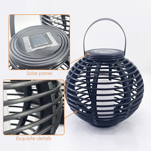 Ensemble de lanternes solaires rondes en forme de boule 2024, aspect rotin, décoration de jardin d'extérieur, lanterne suspendue en rotin - Product Image 2