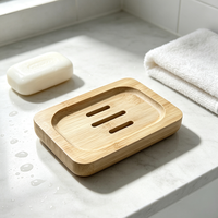 Porte-savon carré en bambou naturel avec égouttoir cascade, support pour éponge et barre de savon, pour salle de bain, douche, évier de cuisine, usage domestique