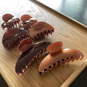 맞춤형 로고 여성용 대형 프랑스 고급 헤어 클립 맞춤형 Maillard 색상 아세테이트 소재 - Product Image 1