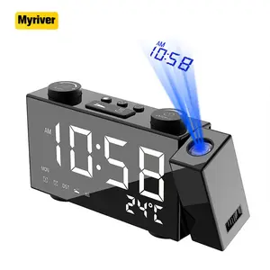 Myriver 2021 חדש עובש Usb נטענת דיגיטלי שעון מעורר ג 'מבו מסך Fm רדיו עם טלפון טעינה והקרנה במניות