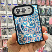 Étui de téléphone magnétique à imprimé léopard, coque arrière brillante, coque de protection antichoc, étui pliable pour iPhone 18 Duo