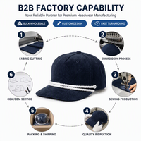 Gorra de Béisbol Premium al por Mayor, Personalizada con Bordado, de Pana Vintage, de 5 Paneles, Sin Estructura, con Cierre a Presión Plano, con Doble Ribete Blanco, Estilo Deportivo