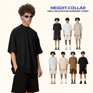 T-shirt a tracolla da uomo personalizzata 230G in cotone 100% a collo alto manica corta Oversize stile Hip Hop con stampa solida - Product Image 2