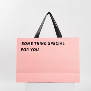 Sacs shopping en papier rose avec logo personnalisé, poignée en ruban, emballage de luxe pour vêtements, bijoux, boutique - Product Image 2