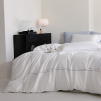 Parure de lit brodée 100 % coton en gros - Drap-housse, taie d'oreiller et housse de couette style hôtel minimaliste