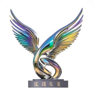 抽象的なミラーウォータースケープキャンパス装飾中空金属像カスタム彫刻ステンレス翼彫刻 - Product Image 2