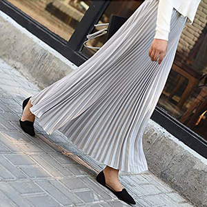 Mùa xuân phụ nữ rắn xếp li váy thanh lịch giản dị văn phòng Midi đàn hồi eo maxi váy voan xếp li A-line giữa Chiều dài 10% - Product Image 5