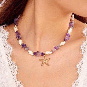 Collier et bracelet de style bohème à la mode européenne et américaine, avec des perles de gravier, des étoiles de mer et des coquillages, style vacances à la plage et à l'océan - Product Image 6