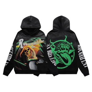 Sweat-shirts à capuche de qualité supérieure, 100% coton épais, style streetwear, imprimés avec des strass, coupe ample, style Y2K pour hommes - Product Image 1