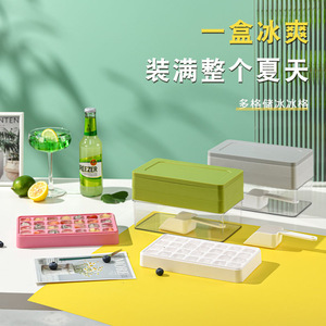 Molde rectangular verde para cubitos de hielo con tapa, caja de almacenamiento de plástico de doble capa para hacer hielo en casa, contenedor de alimentos ecológico - Product Image 2