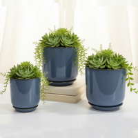 Kit de pot de fleurs en céramique, pot en terre cuite verni bleu pour jardin extérieur, pot pour plantes, pot en céramique personnalisé pour la plantation