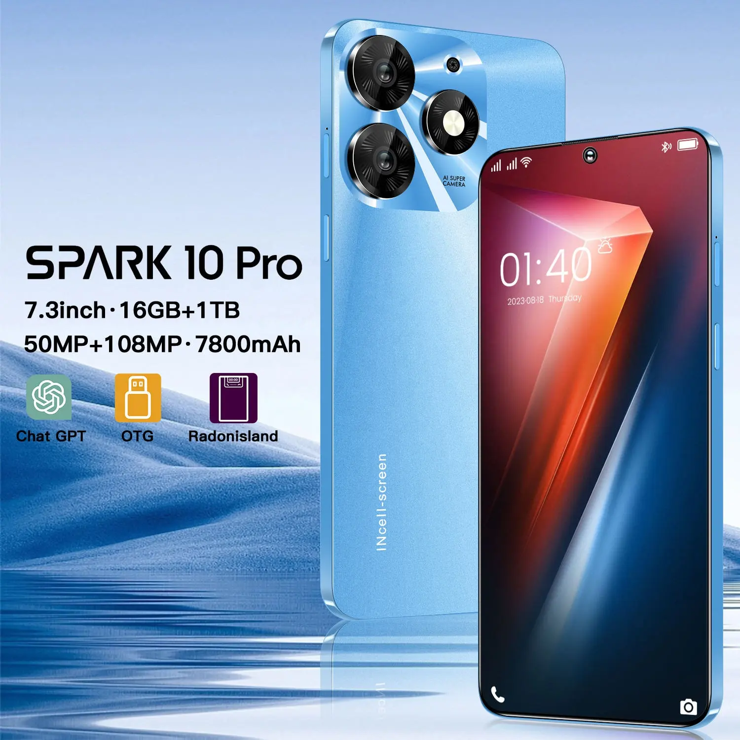 Khuyến Mãi Spark 20 Pro 16G + 1Tb 5G Gốc Điện Thoại Di Động 7.3Inch 7800MAh Điện Thoại Di Động Dual Sim Thẻ Vẻ Đẹp Tecno Spark 10 Pro