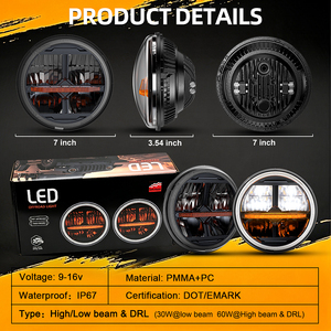 ไฟหน้า LED ทรงกลม 7 นิ้ว สว่างพิเศษ ไฟสูง/ต่ำ รองรับมาตรฐาน IP68 พร้อมไฟ DRL สีขาว และไฟเลี้ยวสีเหลืองอำพัน สำหรับรถจี๊ป - Product Image 2