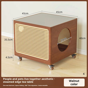 Mesa de Centro Móvil para Gatos, Muebles Aptos para Mascotas, Cama para Gatos, Cama para Perros, Madera Maciza, Ratán, Dormitorio, Mesa Auxiliar de Pie, Gabinete - Product Image 6