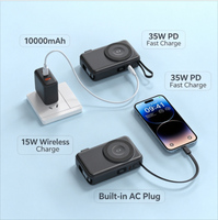 Power Bank Portabel 10000mAh Dilengkapi Colokan AC dengan Colokan AU BS EU yang Dapat Diganti, Pengisian Daya Nirkabel untuk Ponsel dan Jam Tangan