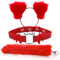 Mignon bandeau sexy avec queue de renard en métal anal godemichet anal collier mamelon clip BDSM cosplay ensemble pour couple femmes
