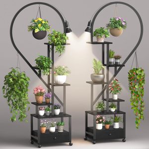 Yuka LED <b>Plant</b> Stand Black Multifunctional Foldable Shelf With <b>Light</b> For Home Balcony Garden Decor - Product Image 1