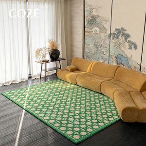 Moderner Grüner Karo-Teppich mit Schlingenflor, Handgetuftet, Rutschfest und Umweltfreundlich für Jugendzimmer und Wohnzimmer - Product Image 2