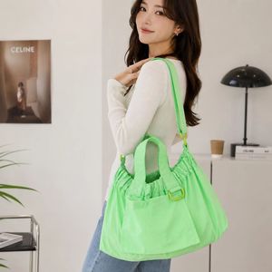 <b>Light</b> Green Nylon Tote Bag With Drawstring Closure And Shoulder Strap For Daily Use - Product Image 6