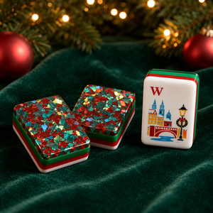 Set Mahjong Americano Natalizio con 160 Tessere Ecologiche in Acrilico, Valigetta Pieghevole, Supporti e Dadi per Giochi Familiari e Feste - Product Image 6