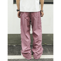 Jean large à jambes larges pour homme, couleur mauve, à volants, délavé, franges multi-couches, denim baggy, streetwear, tendance, pantalon ample, lavage