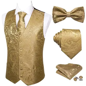 High Quality Formal Men Vest Paisley Jacquard Silk Tie Suit Waistcoat Set Wedding 5PCS