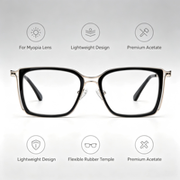 Lunettes BONA avec branches en caoutchouc, monture rectangulaire en acétate et métal, pour verres de myopie, noires