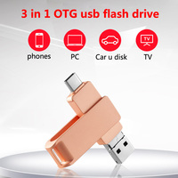 Kustom Pabrik 2-in-1 USB 3.0 Flash Drive 128GB 64GB Memory Stick Otg Pen Drive Android ponsel pintar TV 8GB 16GB pilihan