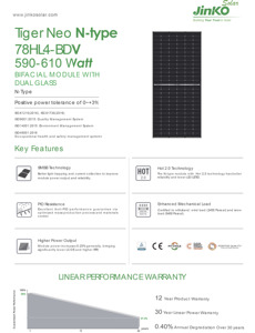JINKO แผงโซลาร์เซลล์เสือนีโอ N-Type JKM610N-78HL4-BDV 610W 620W 600วัตต์โมโน - Product Image 3