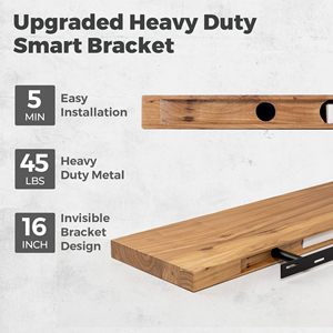 Étagères flottantes en bois d'orme massif à bords naturels, style rustique, avec <span class=keywords><strong>support</strong></span> <span class=keywords><strong>invisible</strong></span>, à fixer au mur pour rangement et présentation dans la chambre - Product Image 5