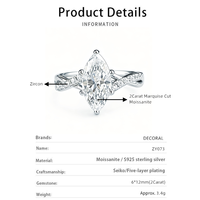 Bague en moissanite taille marquise 2 carats couleur D VVS1 pour femme, bijoux fins en argent S925 avec certification GRA