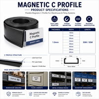 Système d'identification pour rayonnages industriels robustes, bandes de caoutchouc pré-découpées flexibles de 50 mm de largeur, profil en C magnétique