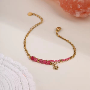 Trendy Multicolor <strong>Beaded</strong> Chain <strong>Bracelet</strong> Tarnish <strong>Free</strong> PVD 18K Gold Plated Stainless Steel Minimalist Accessory - Product Image 4