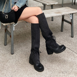 Botas de tacón alto hasta la rodilla de estilo occidental de invierno para mujer, punta estrecha, aumento de altura, cierre de botón, estilo vaquero mexicano elegante - Product Image 3