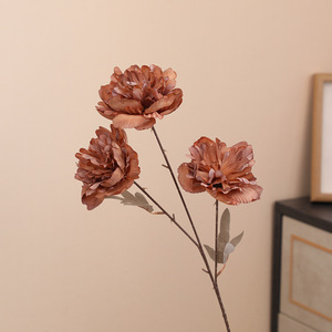 Fleurs artificielles pivoines à 3 têtes pour peinture à l'huile, décoration douce pour salle de mariage, arrangement floral pour allée, aménagement paysager de restaurant - Product Image 6