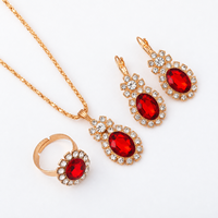 Ensemble de bijoux ovales en strass, collier, boucles d'oreilles, bague, couleur or, bijoux tendance pour femmes