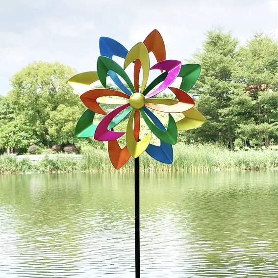 metal garden decoration double layer rotator colorful garden outdoor windmill