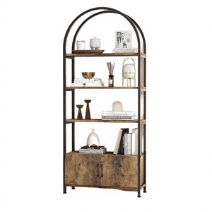 Large Scale Modern Display Shelf for Ample Storage Tall Metal Frame 4 Tier Arched Bookshelf Doors Multifunction - Product Image 4