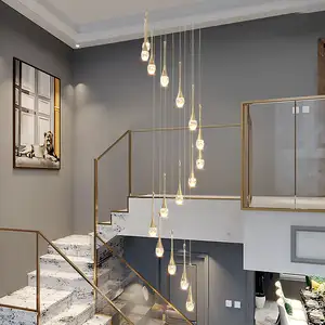 Avrupa altın alüminyum kristal damla avize Nordic cam lamba otel lobisinde Villa oturma odası merdiven avize