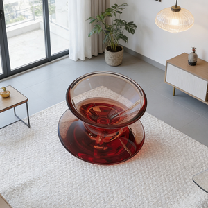 Fauteuil pivotant moderne rouge transparent en acrylique et polycarbonate pour salon - Product Image 3