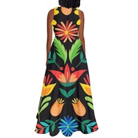Robes traditionnelles mexicaines pour femmes, logo personnalisé, sans manches, col rond, robe maxi à fleurs mexicaines, robe d'été décontractée pour fête et plage