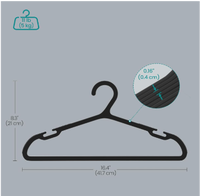 Cintres en plastique PP gain de place avec crochets et rails, encoches larges pour les épaules de 0,2 po, moulés par injection, noir encre, personnalisables pour vêtements