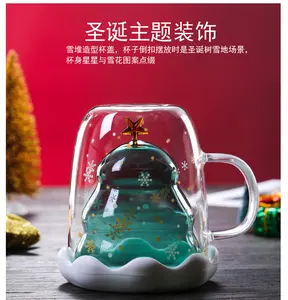손잡이 만화 귀여운 열대 커버 가정용 더블 크리스마스 유리가있는 소원 컵