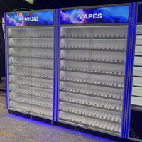 Vitrine à tabac avec éclairage LED, armoire murale avec étagères réglables et porte coulissante pour magasin de tabac