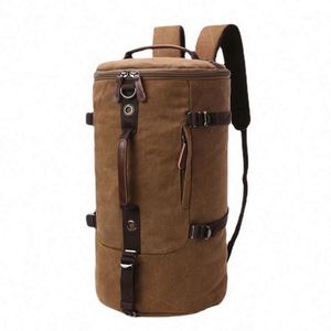 Muestra Gratis: Bolso de Hombro de Lona Cilíndrico de Gran Capacidad, Bolso Cruzado de Mano Única, Mochila de Viaje para Hombre - Product Image 2