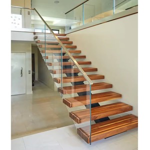 Escalier Mono <span class=keywords><strong>de</strong></span> luxe en bois <span class=keywords><strong>de</strong></span> chêne blanc Conception <span class=keywords><strong>de</strong></span> luxe Garde-corps en verre trempé Colonne vertébrale en acier Droit Hall d'appartement en métal - Product Image 6