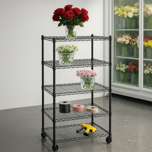 ชั้นวางลวดเหล็กคาร์บอนเคลือบผงสำหรับงานหนัก5ชั้นชั้นชั้นปรับได้ความจุสูงทันสมัยสำหรับจัดเก็บดอกไม้ - Product Image 1