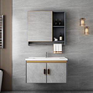 Space Aluminum Sintered Stone Modern Wall-Mounted Water Resistant Hotel Bathroom Cabinet Combo Ceramic Basin Integrated <b>Vanity</b> - Product Image 4