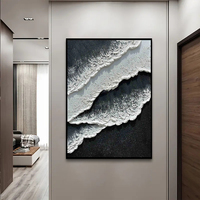 Peinture à l'huile élégante dessinée à la main sur toile Texture noire et blanche pour décoration murale de salon ou fond de hall d'entrée