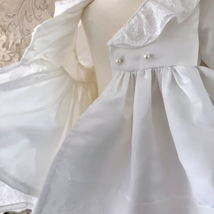 Abito da damigella <span class=keywords><strong>bianco</strong></span> con scollo a V e pizzo per bambine, abito da principessa a maniche corte con fiocco - Product Image 5